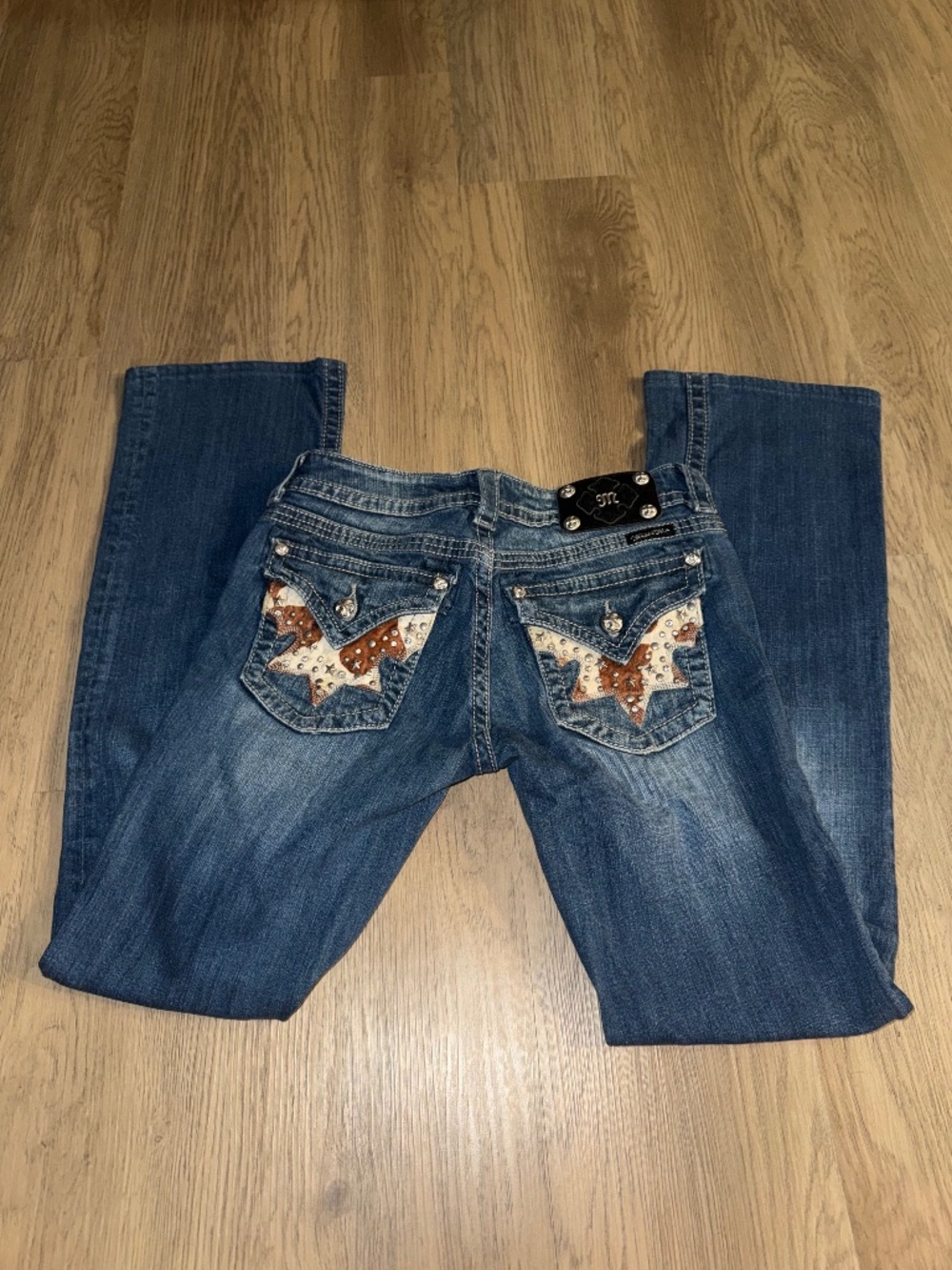 Miss Me Cow Print Star Pocket Bootcut Jeans Size 28 Y2K Western